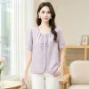 A light purple short-sleeved top for women's fashionable, slimming and figure-hugging summer women's wear details Picture